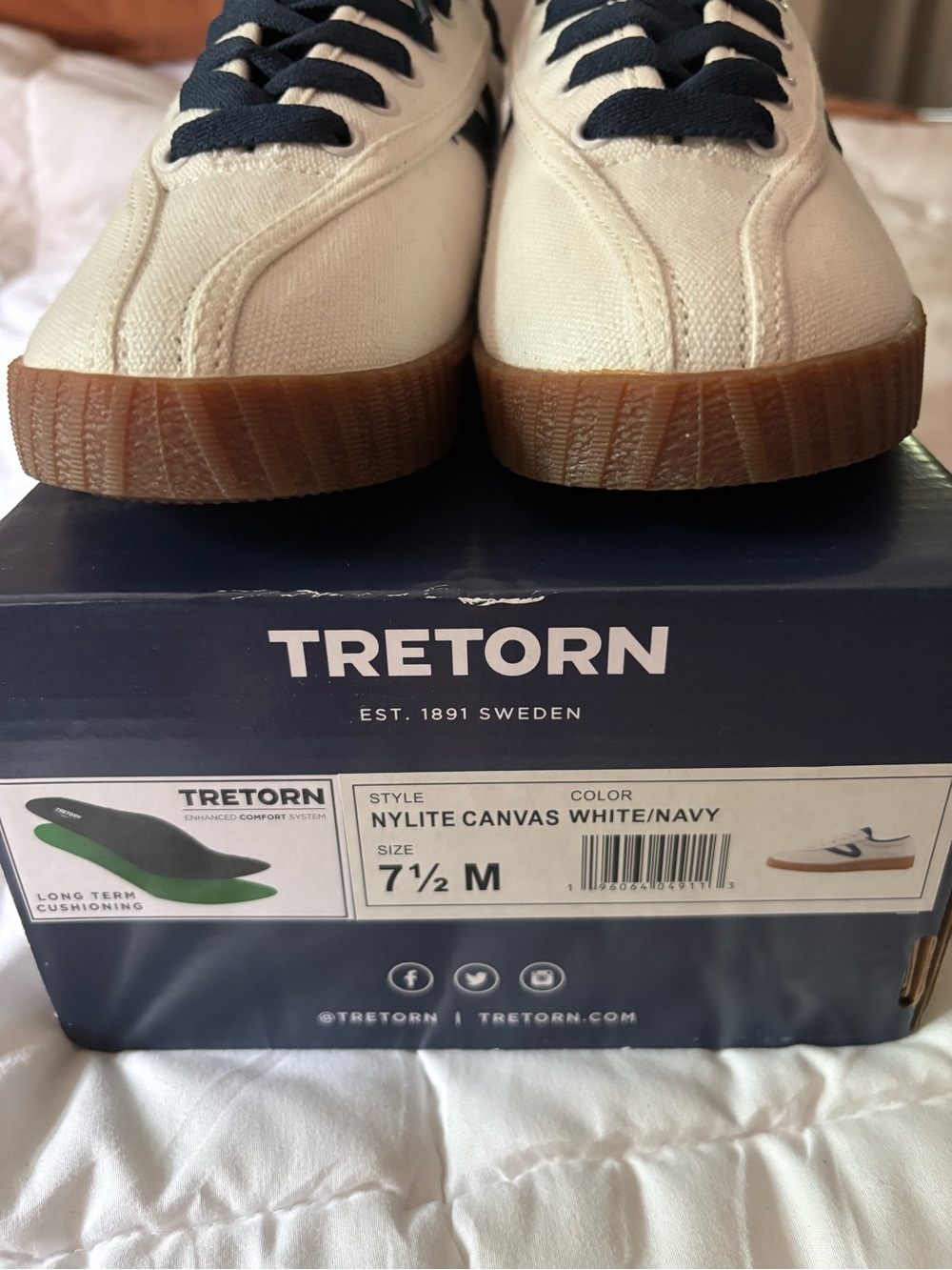 Tretorn White Canvas Sneakers with Navy Accents - Picture 5 of 5